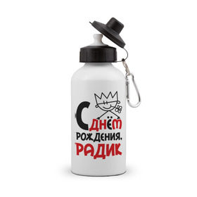 Бутылка спортивная с принтом С днём рождения, Радик в городе Новоалтайск, металл | емкость — 500 мл, в комплекте две пластиковые крышки и карабин для крепления | день | день рождения | радик | рождение | с днем