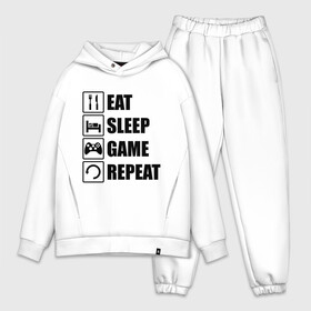 Мужской костюм хлопок OVERSIZE с принтом Repeat в городе Новоалтайск,  |  | eat | game | repeat | sleep | еда | знаки | игры | перезагрузка | сон