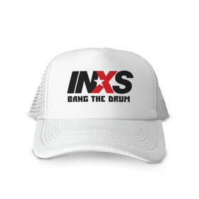 Кепка тракер с сеткой с принтом INXS в городе Новоалтайск, трикотажное полотно; задняя часть — сетка | длинный козырек, универсальный размер, пластиковая застежка | bang | inxs | rock | рок