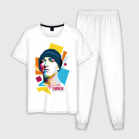 Мужская пижама хлопок с принтом Eminem в городе Новоалтайск, 100% хлопок | брюки и футболка прямого кроя, без карманов, на брюках мягкая резинка на поясе и по низу штанин
 | eminem | rap | wpap | знаменитости | рэп | эминем