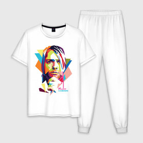 Мужская пижама хлопок с принтом Kurt Cobain в городе Новоалтайск, 100% хлопок | брюки и футболка прямого кроя, без карманов, на брюках мягкая резинка на поясе и по низу штанин
 | kurt cobain | nirvana | pock | wpap | знаменитости | курт кобейн | нирвана | рок