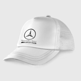 Детская кепка тракер с принтом AMG в городе Новоалтайск, Козырек - 100% хлопок. Кепка - 100% полиэстер, Задняя часть - сетка | универсальный размер, пластиковая застёжка | amg | benz | logo | mercedes | авто | амг | лого | мерс | мерседес бенс