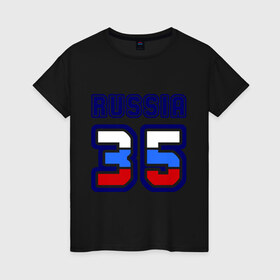 Женская футболка хлопок с принтом Russia - 35 (Вологодская область) в городе Новоалтайск, 100% хлопок | прямой крой, круглый вырез горловины, длина до линии бедер, слегка спущенное плечо | russia | вологда | вологодская область | номер | область | регион | россия