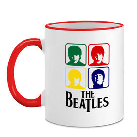 Кружка двухцветная с принтом The Beatles в городе Новоалтайск, керамика | объем — 330 мл, диаметр — 80 мм. Цветная ручка и кайма сверху, в некоторых цветах — вся внутренняя часть | Тематика изображения на принте: beatles | битлз | битлы