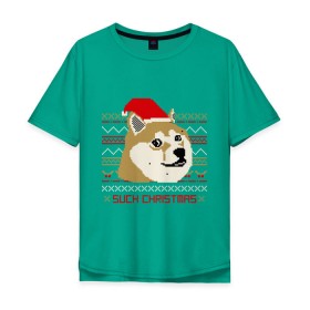 Мужская футболка хлопок Oversize с принтом Such christmas в городе Новоалтайск, 100% хлопок | свободный крой, круглый ворот, “спинка” длиннее передней части | 2015 | such christmas | новый год | праздник | собака | шапка