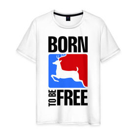 Мужская футболка хлопок с принтом Born to be free в городе Новоалтайск, 100% хлопок | прямой крой, круглый вырез горловины, длина до линии бедер, слегка спущенное плечо. | born | free | олень | рожден | свобода | свободный