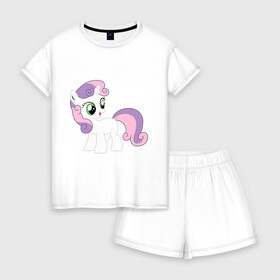 Женская пижама с шортиками хлопок с принтом Пони Крошка Бель в городе Новоалтайск, 100% хлопок | футболка прямого кроя, шорты свободные с широкой мягкой резинкой | my little pony | бель | крошка | пони