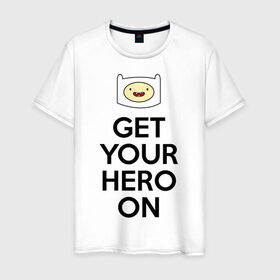 Мужская футболка хлопок с принтом Get your hero on в городе Новоалтайск, 100% хлопок | прямой крой, круглый вырез горловины, длина до линии бедер, слегка спущенное плечо. | adventure time | время приключений | финн