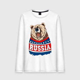 Мужской лонгслив хлопок с принтом Медведь made in Russia в городе Новоалтайск, 100% хлопок |  | made in russia | mountain | russia | кофта | медведь | мишка | патриот | россия | свитер
