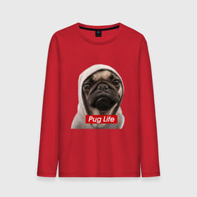 Мужской лонгслив хлопок с принтом Pug life в городе Новоалтайск, 100% хлопок |  | pug life | жизнь | капюшон | мопс | собака