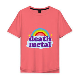 Мужская футболка хлопок Oversize с принтом Rainbow death metal в городе Новоалтайск, 100% хлопок | свободный крой, круглый ворот, “спинка” длиннее передней части | будь металистом | волшебство | метал | музыка | оставайся рокером | прикол | радуга | рок | рокерам