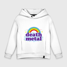 Детское худи Oversize хлопок с принтом Rainbow death metal в городе Новоалтайск, френч-терри — 70% хлопок, 30% полиэстер. Мягкий теплый начес внутри —100% хлопок | боковые карманы, эластичные манжеты и нижняя кромка, капюшон на магнитной кнопке | будь металистом | волшебство | метал | музыка | оставайся рокером | прикол | радуга | рок | рокерам
