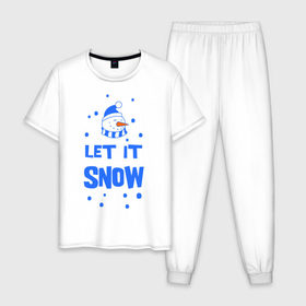 Мужская пижама хлопок с принтом Снеговик Let it snow в городе Новоалтайск, 100% хлопок | брюки и футболка прямого кроя, без карманов, на брюках мягкая резинка на поясе и по низу штанин
 | cнеговик | let it snow | зима | новый год | снег