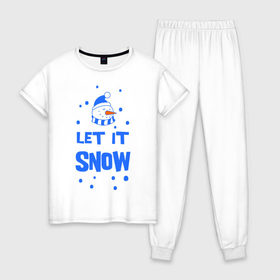 Женская пижама хлопок с принтом Снеговик Let it snow в городе Новоалтайск, 100% хлопок | брюки и футболка прямого кроя, без карманов, на брюках мягкая резинка на поясе и по низу штанин | cнеговик | let it snow | зима | новый год | снег
