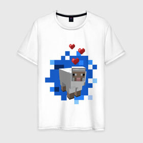 Мужская футболка хлопок с принтом Minecraft sheep в городе Новоалтайск, 100% хлопок | прямой крой, круглый вырез горловины, длина до линии бедер, слегка спущенное плечо. | 2015 | minecraft | бараны | животные | майнкрафт | овечки | приколы | символ года | ягнята