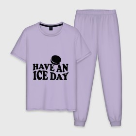 Мужская пижама хлопок с принтом Have an ice day в городе Новоалтайск, 100% хлопок | брюки и футболка прямого кроя, без карманов, на брюках мягкая резинка на поясе и по низу штанин
 | day | hockey | ice | хоккей | шайба