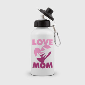 Бутылка спортивная с принтом Love Mom в городе Новоалтайск, металл | емкость — 500 мл, в комплекте две пластиковые крышки и карабин для крепления | люблю | любовь | мама | мамочка