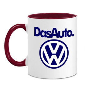 Кружка двухцветная с принтом Volkswagen Das Auto в городе Новоалтайск, керамика | объем — 330 мл, диаметр — 80 мм. Цветная ручка и кайма сверху, в некоторых цветах — вся внутренняя часть | Тематика изображения на принте: das auto | volkswagen | фольксваген