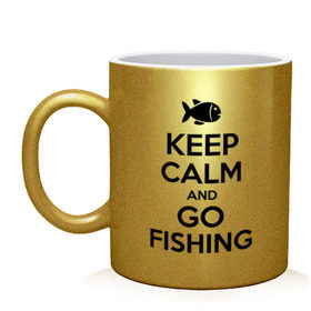 Кружка с принтом Keep calm and go fishing в городе Новоалтайск, керамика | объем — 330 мл, диаметр — 80 мм. Принт наносится на бока кружки, можно сделать два разных изображения | fishing | keep calm | рыбак | рыбалка | рыбачить | сохраняй спокойствие