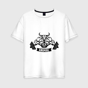 Женская футболка хлопок Oversize с принтом Bodybuilder bull в городе Новоалтайск, 100% хлопок | свободный крой, круглый ворот, спущенный рукав, длина до линии бедер
 | animal