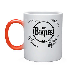 Кружка хамелеон с принтом Beatles (автографы) в городе Новоалтайск, керамика | меняет цвет при нагревании, емкость 330 мл | битлз