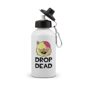 Бутылка спортивная с принтом Drop Dead Cat в городе Новоалтайск, металл | емкость — 500 мл, в комплекте две пластиковые крышки и карабин для крепления | 