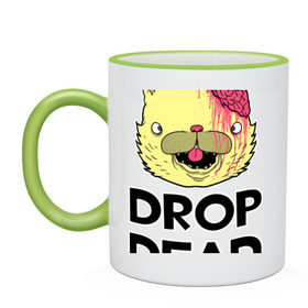 Кружка двухцветная с принтом Drop Dead Cat в городе Новоалтайск, керамика | объем — 330 мл, диаметр — 80 мм. Цветная ручка и кайма сверху, в некоторых цветах — вся внутренняя часть | 