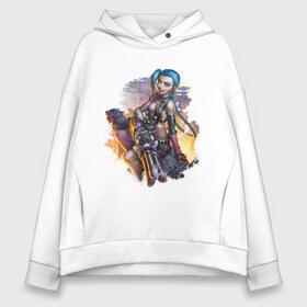 Женское худи Oversize хлопок с принтом Jinx в городе Новоалтайск, френч-терри — 70% хлопок, 30% полиэстер. Мягкий теплый начес внутри —100% хлопок | боковые карманы, эластичные манжеты и нижняя кромка, капюшон на магнитной кнопке | jinx | league of legends | lol | riot | riot games | джинкс | игра | лига легенд | лол
