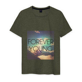 Мужская футболка хлопок с принтом forever young в городе Новоалтайск, 100% хлопок | прямой крой, круглый вырез горловины, длина до линии бедер, слегка спущенное плечо. | Тематика изображения на принте: 