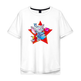 Мужская футболка хлопок Oversize с принтом Слон моряк в городе Новоалтайск, 100% хлопок | свободный крой, круглый ворот, “спинка” длиннее передней части | 