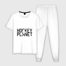 Мужская пижама хлопок с принтом Hockey в городе Новоалтайск, 100% хлопок | брюки и футболка прямого кроя, без карманов, на брюках мягкая резинка на поясе и по низу штанин
 | hockey | нхл
