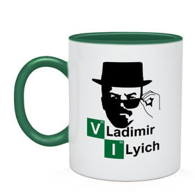 Кружка двухцветная с принтом Владимир Ильич (Heisenberg) в городе Новоалтайск, керамика | объем — 330 мл, диаметр — 80 мм. Цветная ручка и кайма сверху, в некоторых цветах — вся внутренняя часть | breaking bad | heisenberg | ильич | ленин