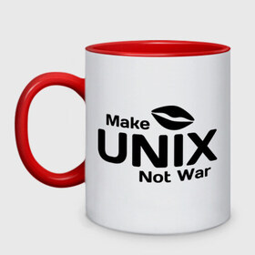Кружка двухцветная с принтом Make unix, not war в городе Новоалтайск, керамика | объем — 330 мл, диаметр — 80 мм. Цветная ручка и кайма сверху, в некоторых цветах — вся внутренняя часть | make | unix | юникс
