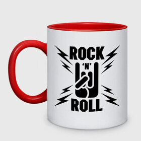 Кружка двухцветная с принтом Rock and roll в городе Новоалтайск, керамика | объем — 330 мл, диаметр — 80 мм. Цветная ручка и кайма сверху, в некоторых цветах — вся внутренняя часть | 