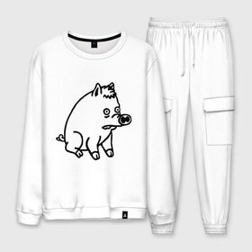Мужской костюм хлопок с принтом pig в городе Новоалтайск, 100% хлопок | на свитшоте круглая горловина, мягкая резинка по низу. Брюки заужены к низу, на них два вида карманов: два “обычных” по бокам и два объемных, с клапанами, расположенные ниже линии бедра. Брюки с мягкой трикотажной резинкой на поясе и по низу штанин. В поясе для дополнительного комфорта — широкие завязки | pig | свинья