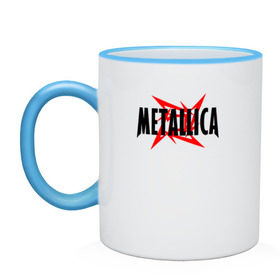 Кружка двухцветная с принтом Metallica logo в городе Новоалтайск, керамика | объем — 330 мл, диаметр — 80 мм. Цветная ручка и кайма сверху, в некоторых цветах — вся внутренняя часть | Тематика изображения на принте: 