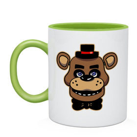 Кружка двухцветная с принтом Five Nights At Freddy`s в городе Новоалтайск, керамика | объем — 330 мл, диаметр — 80 мм. Цветная ручка и кайма сверху, в некоторых цветах — вся внутренняя часть | five nights at freddys | fnaf | freddy | игры | медведь | мишка | фнаф | фредди