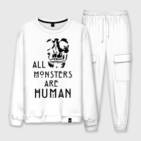 Мужской костюм хлопок с принтом Monsters в городе Новоалтайск, 100% хлопок | на свитшоте круглая горловина, мягкая резинка по низу. Брюки заужены к низу, на них два вида карманов: два “обычных” по бокам и два объемных, с клапанами, расположенные ниже линии бедра. Брюки с мягкой трикотажной резинкой на поясе и по низу штанин. В поясе для дополнительного комфорта — широкие завязки | american horror story | asylum | coven | tate | witches | больница | ведьмы | история ужасов | люди боятся меня | мертвец | сериал | сестра джуж | триллер | ужасы | фармига
