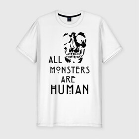 Мужская футболка премиум с принтом Monsters в городе Новоалтайск, 92% хлопок, 8% лайкра | приталенный силуэт, круглый вырез ворота, длина до линии бедра, короткий рукав | american horror story | asylum | coven | tate | witches | больница | ведьмы | история ужасов | люди боятся меня | мертвец | сериал | сестра джуж | триллер | ужасы | фармига
