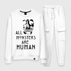 Женский костюм хлопок с принтом Monsters в городе Новоалтайск, 100% хлопок | на свитшоте круглая горловина, мягкая резинка по низу. Брюки заужены к низу, на них два вида карманов: два 