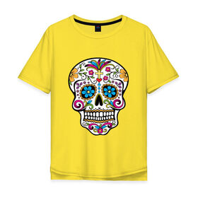 Мужская футболка хлопок Oversize с принтом Skull decorated в городе Новоалтайск, 100% хлопок | свободный крой, круглый ворот, “спинка” длиннее передней части | Тематика изображения на принте: сахарный