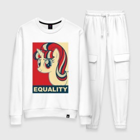 Женский костюм хлопок с принтом Starlight Glimmer: Equality в городе Новоалтайск, 100% хлопок | на свитшоте круглая горловина, мягкая резинка по низу. Брюки заужены к низу, на них два вида карманов: два 
