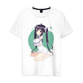Мужская футболка хлопок с принтом Hestia (Danmachi) в городе Новоалтайск, 100% хлопок | прямой крой, круглый вырез горловины, длина до линии бедер, слегка спущенное плечо. | anime | bell cranell | hestia | встреча