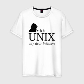 Мужская футболка хлопок с принтом It`s Unix, my dear Watson в городе Новоалтайск, 100% хлопок | прямой крой, круглый вырез горловины, длина до линии бедер, слегка спущенное плечо. | @ | its unix | my dear watsonюникс | unix | админам