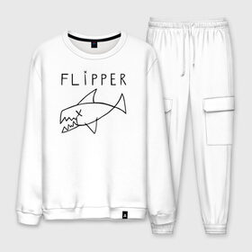 Мужской костюм хлопок с принтом Flipper в городе Новоалтайск, 100% хлопок | на свитшоте круглая горловина, мягкая резинка по низу. Брюки заужены к низу, на них два вида карманов: два “обычных” по бокам и два объемных, с клапанами, расположенные ниже линии бедра. Брюки с мягкой трикотажной резинкой на поясе и по низу штанин. В поясе для дополнительного комфорта — широкие завязки | Тематика изображения на принте: flipper | kurt | nirvana | курт кобейн | курта кобейна | нирвана