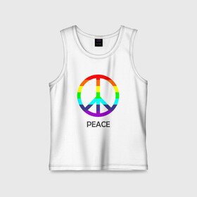 Детская майка хлопок с принтом Мир (Peace). Пацифик в городе Новоалтайск,  |  | Тематика изображения на принте: (peace) | венок | знак | на картинке изображен знак пацифик и надпись peace   мирмир | пацифик | пис