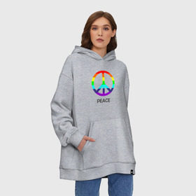 Худи SuperOversize хлопок с принтом Мир (Peace). Пацифик в городе Новоалтайск, 70% хлопок, 30% полиэстер, мягкий начес внутри | карман-кенгуру, эластичная резинка на манжетах и по нижней кромке, двухслойный капюшон
 | (peace) | венок | знак | на картинке изображен знак пацифик и надпись peace   мирмир | пацифик | пис