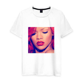 Мужская футболка хлопок с принтом Rihanna в городе Новоалтайск, 100% хлопок | прямой крой, круглый вырез горловины, длина до линии бедер, слегка спущенное плечо. | badgirl | rihanna | riri | риана | рианна | рнб