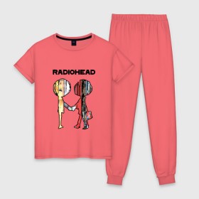 Женская пижама хлопок с принтом Radiohead в городе Новоалтайск, 100% хлопок | брюки и футболка прямого кроя, без карманов, на брюках мягкая резинка на поясе и по низу штанин | creep | emi | radiohead | rok