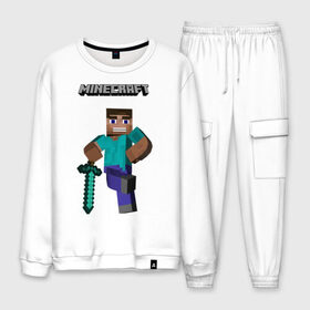 Мужской костюм хлопок с принтом Minecraft в городе Новоалтайск, 100% хлопок | на свитшоте круглая горловина, мягкая резинка по низу. Брюки заужены к низу, на них два вида карманов: два “обычных” по бокам и два объемных, с клапанами, расположенные ниже линии бедра. Брюки с мягкой трикотажной резинкой на поясе и по низу штанин. В поясе для дополнительного комфорта — широкие завязки | boom | media | minecraft | игры | компьютерные игры | майнкрафт